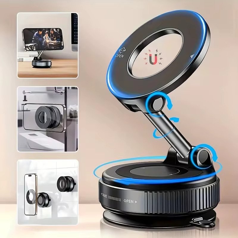 حامل هاتف بكأس شفط مغناطيسي لـ Magsafe 360 ° حامل هاتف السيارة المغناطيسي القابل للتعديل بحجم الجيب، حامل سيارة قابل للطي - الصورة 13